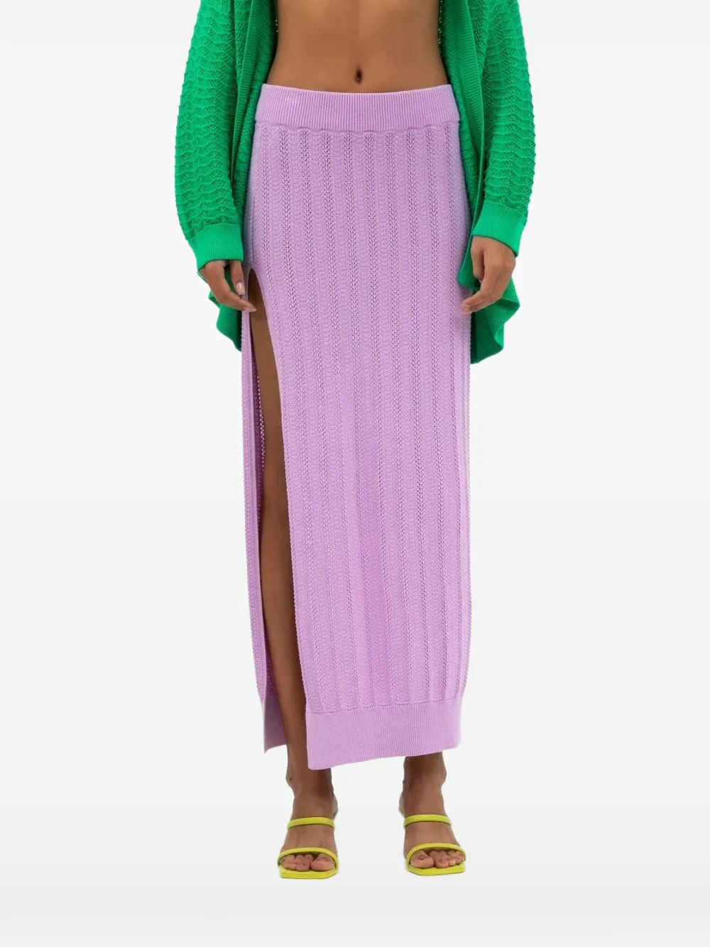 Mr. Mittens lace-knit side-slit midi skirt