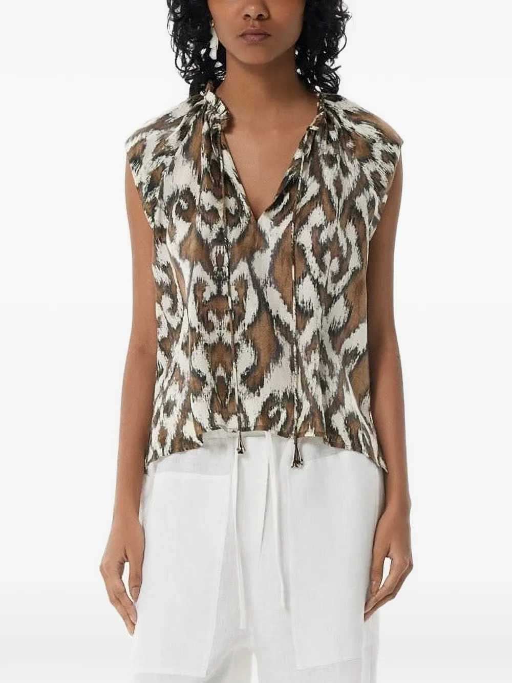 Maria Cher Moreno Keyla Printed Silk Blouse In White