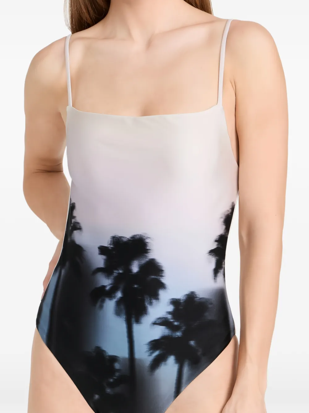 SIMKHAI Elenora palm-print swimsuit - Toni neutri