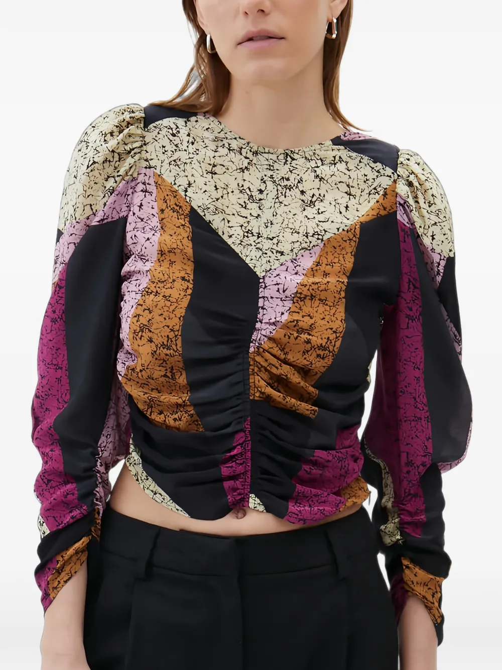 Maria Cher Corja Paula Ruched Silk Top In Black