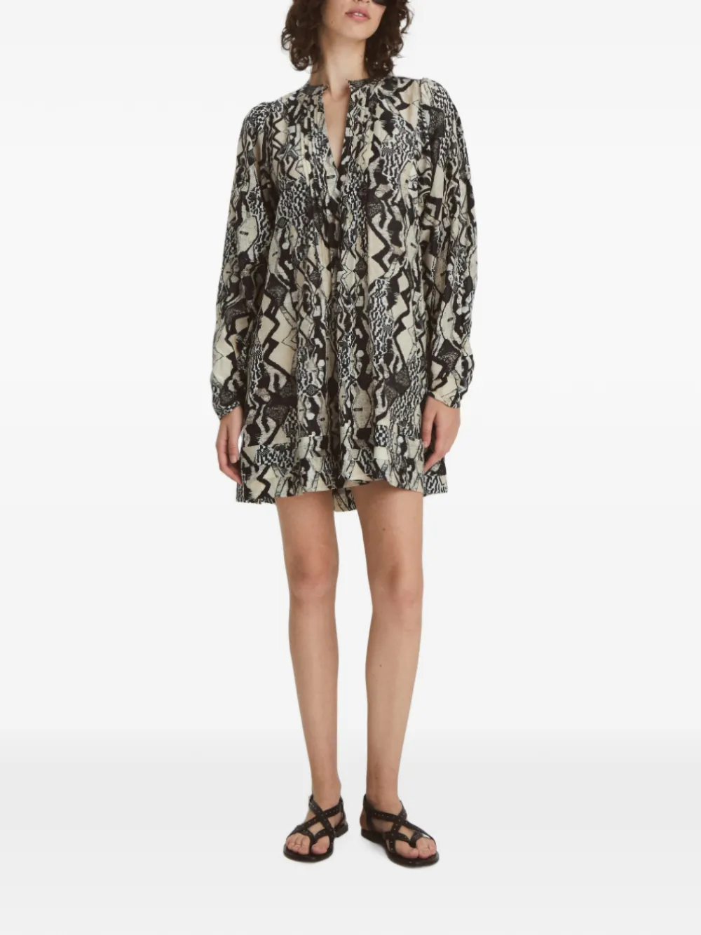 Maria Cher Quilaquina Lupe Abstract-print Mini Dress In Neutrals