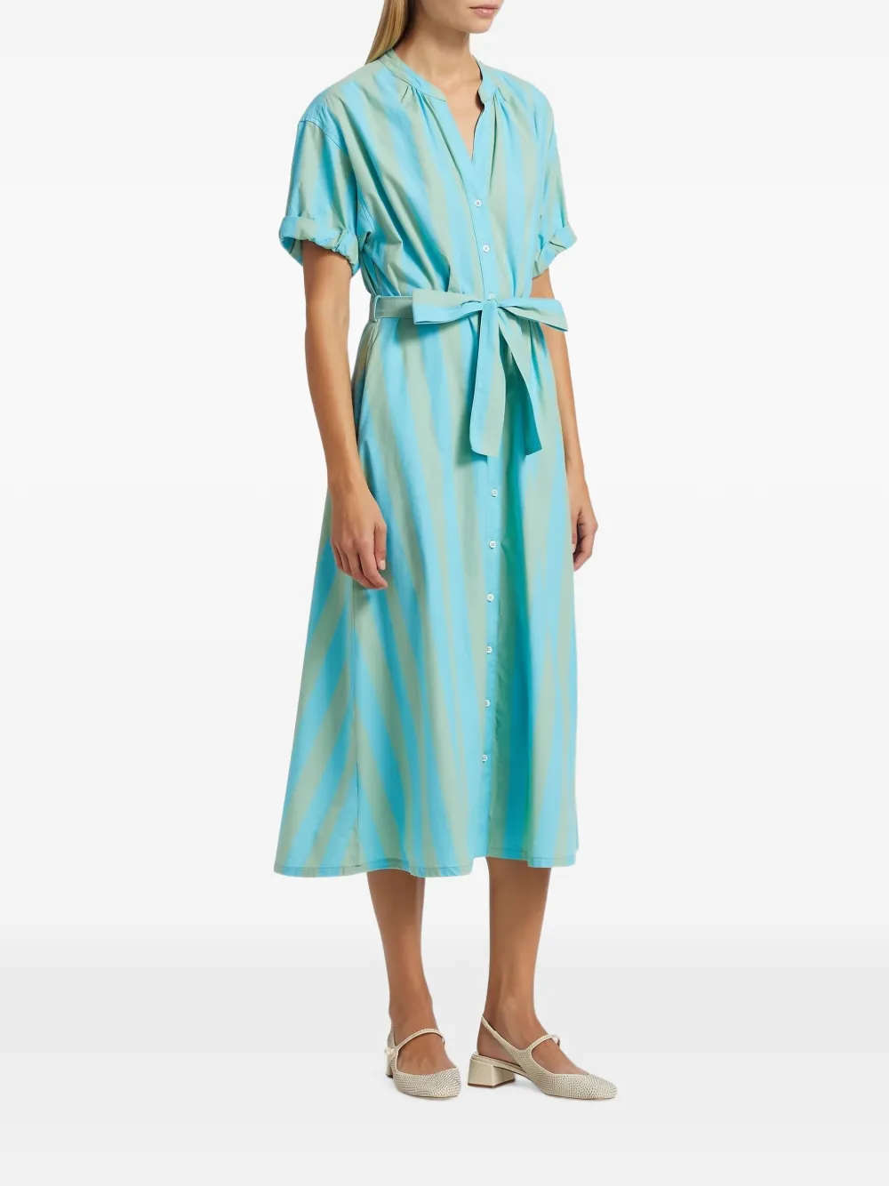Xirena Liora striped cotton-poplin midi dress Blauw