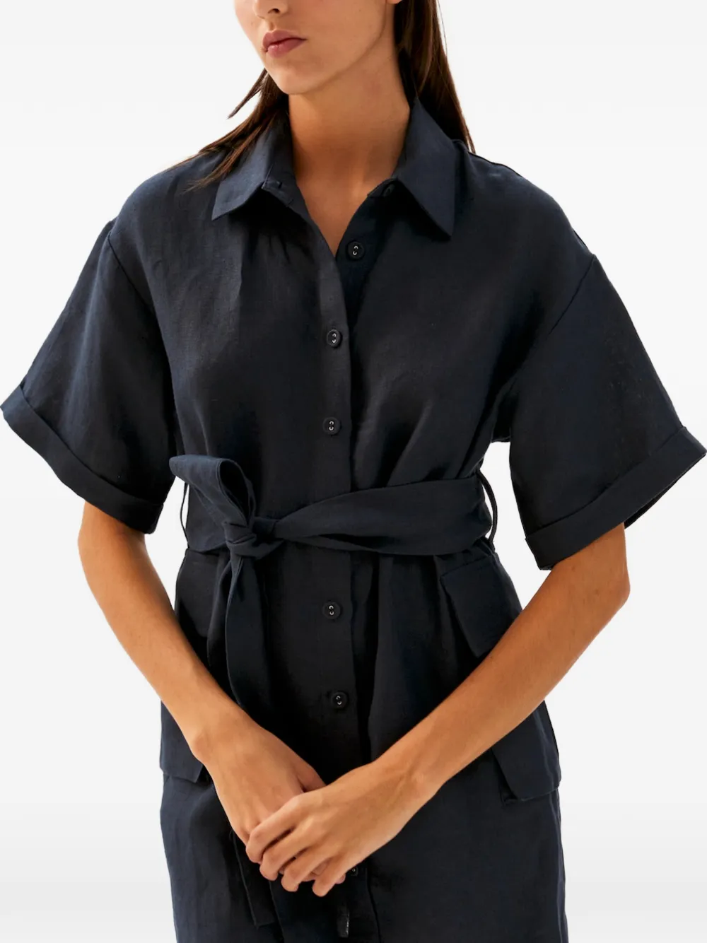 casa raki Belen belted linen mini dress