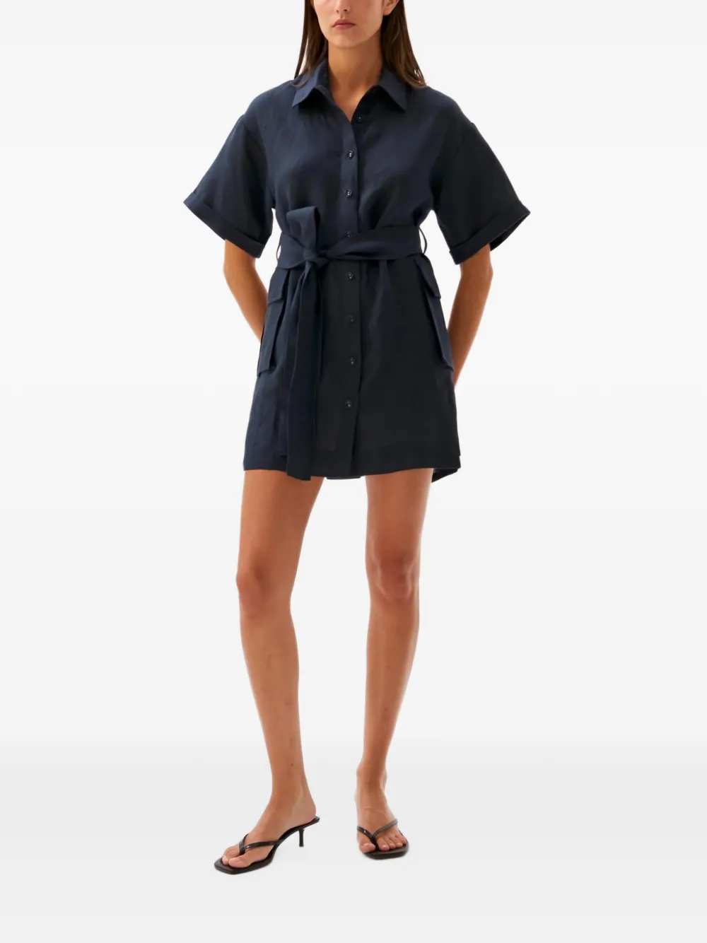 casa raki Belen belted linen mini dress - Blue