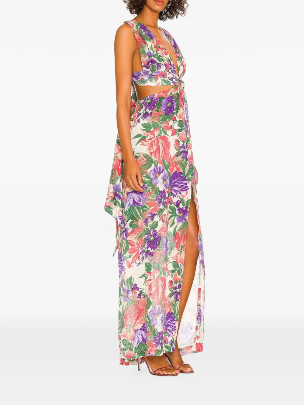 JBQ Sara cutout floral-print maxi dress - White