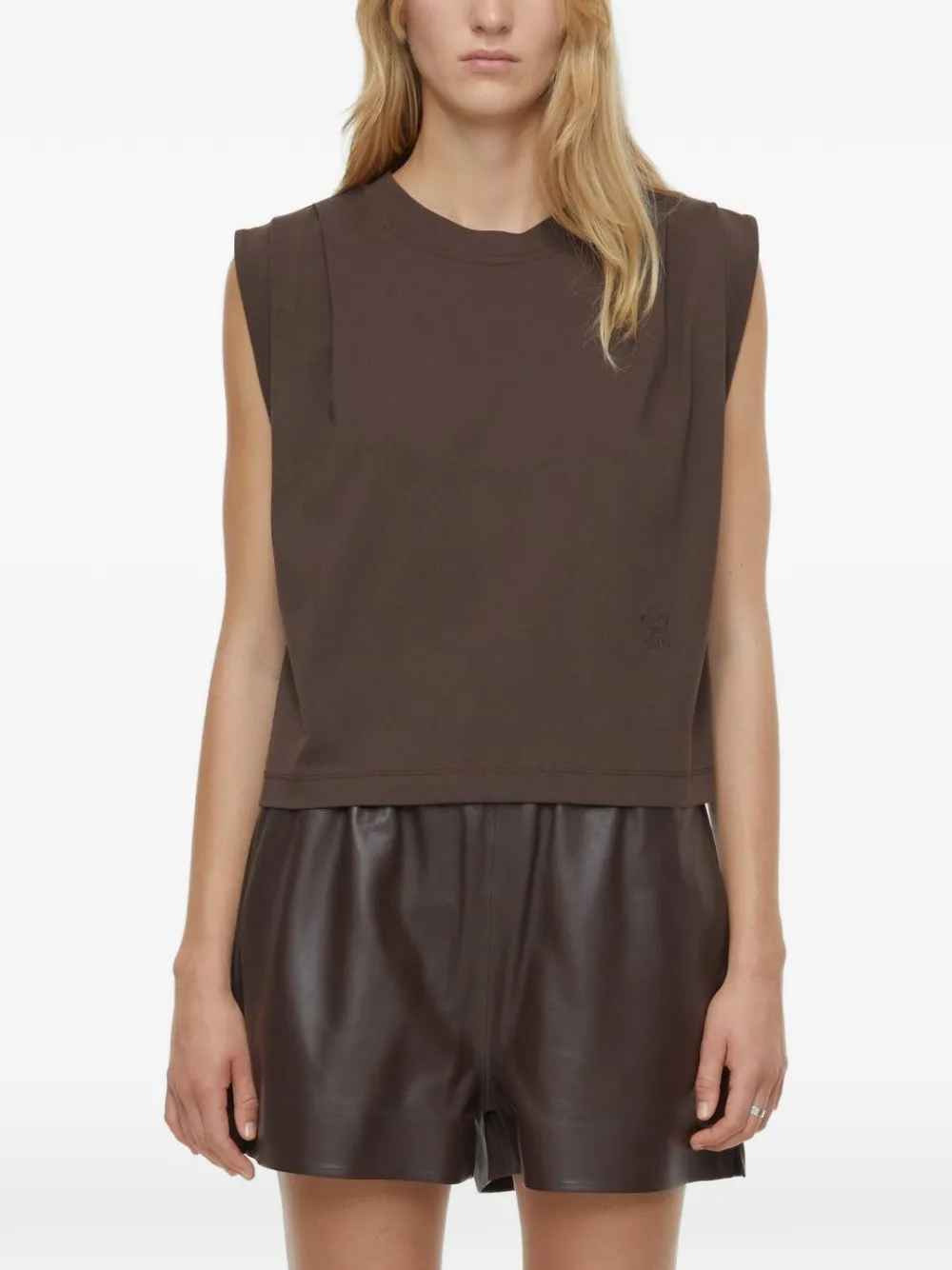 Closed pleated sleeveless top