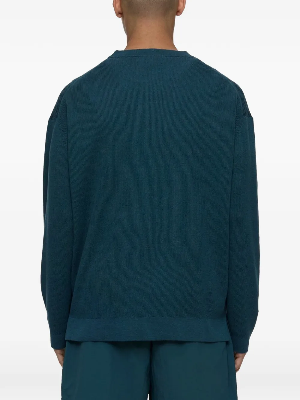 Closed rib-knit dropped-shoulder sweater Blauw