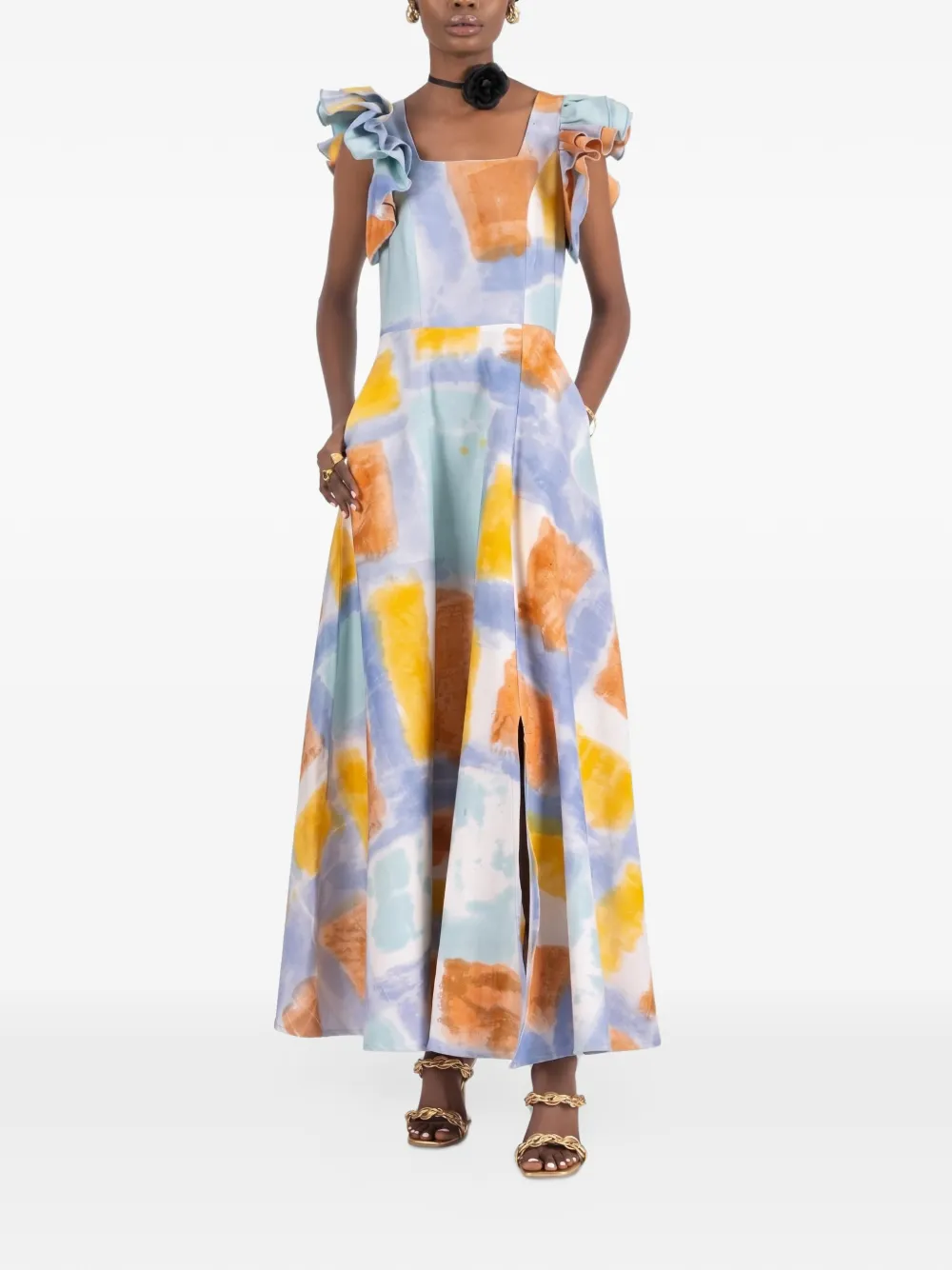 Busayo NYC Tokunbo ruffled-sleeve maxi dress - Blau