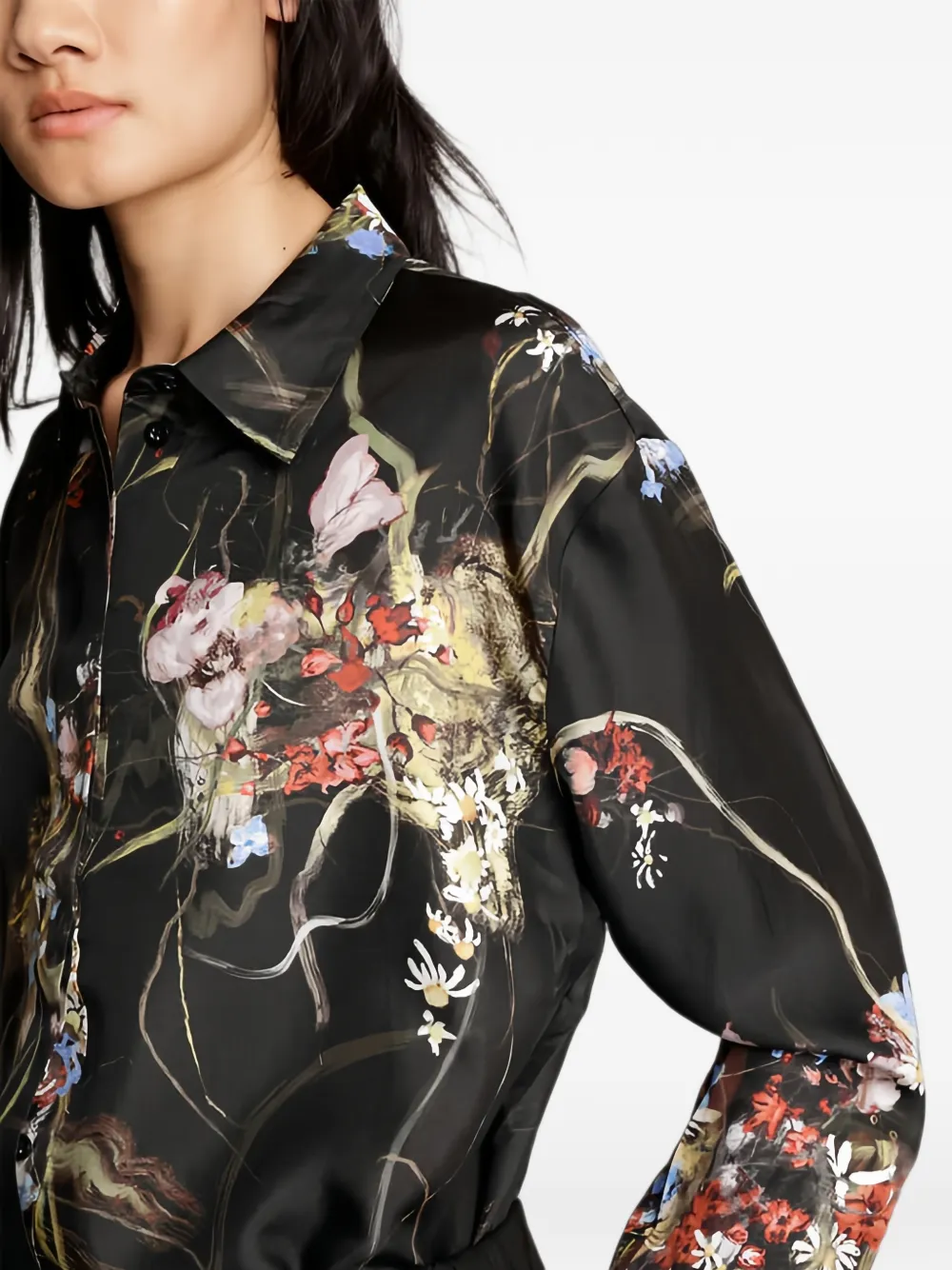 MUNTHE Aseia zijden blouse met bloemenprint Zwart