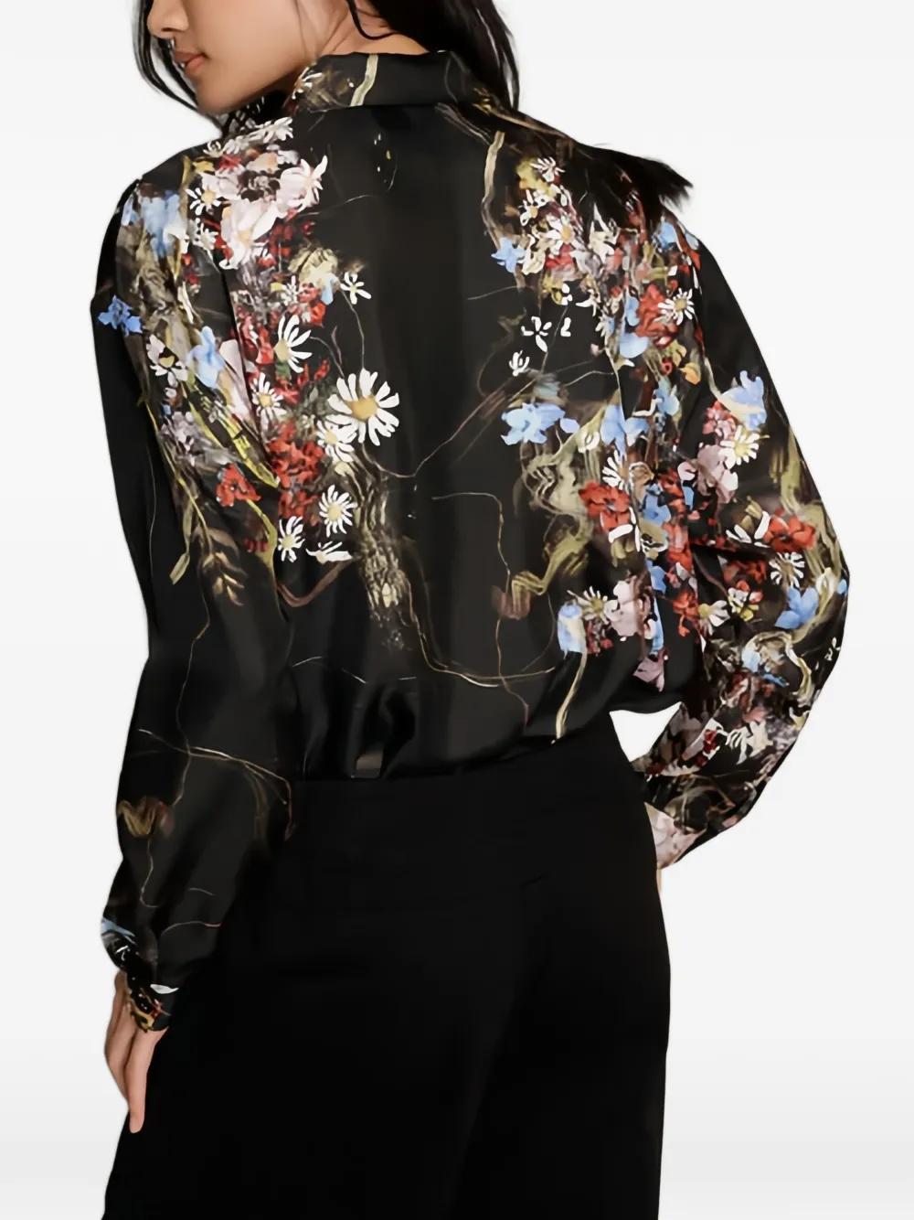 MUNTHE Aseia zijden blouse met bloemenprint Zwart