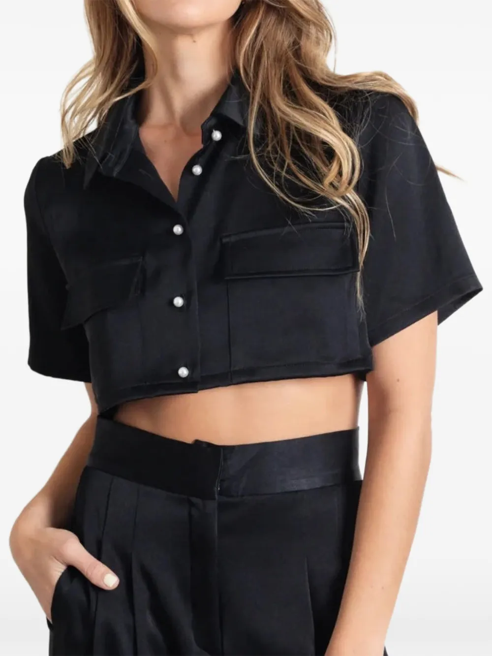 Taylor Riviera satin cropped shirt