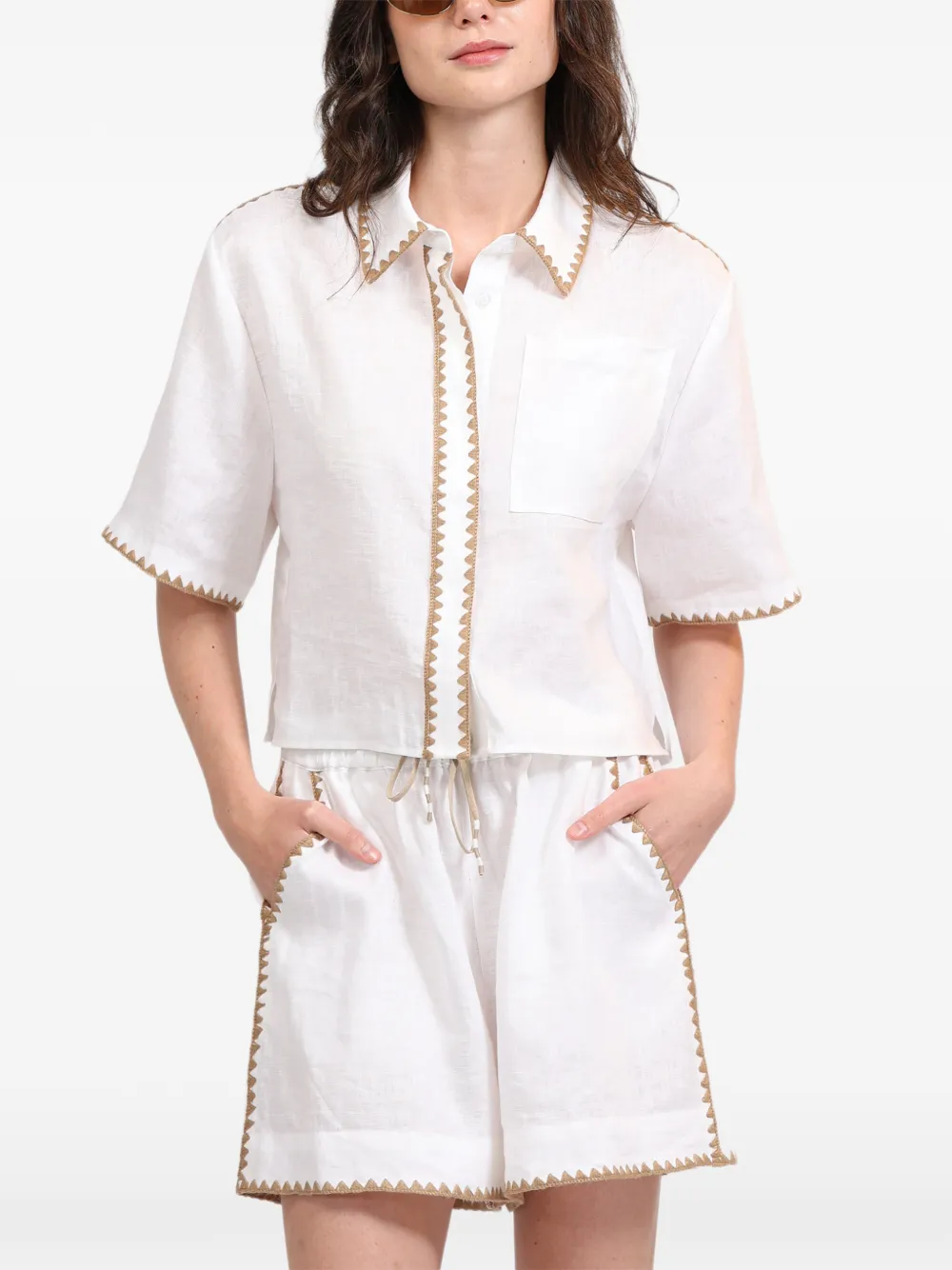 LAS SUREÑAS Mosaico embroidered linen shorts