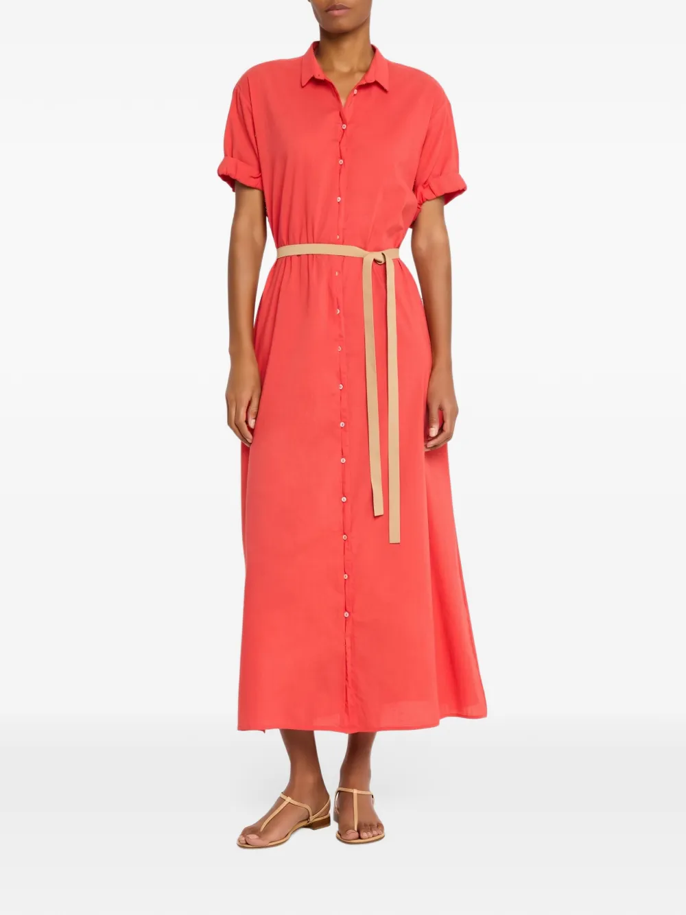 Xirena Linnet belted cotton-poplin midi dress Rood