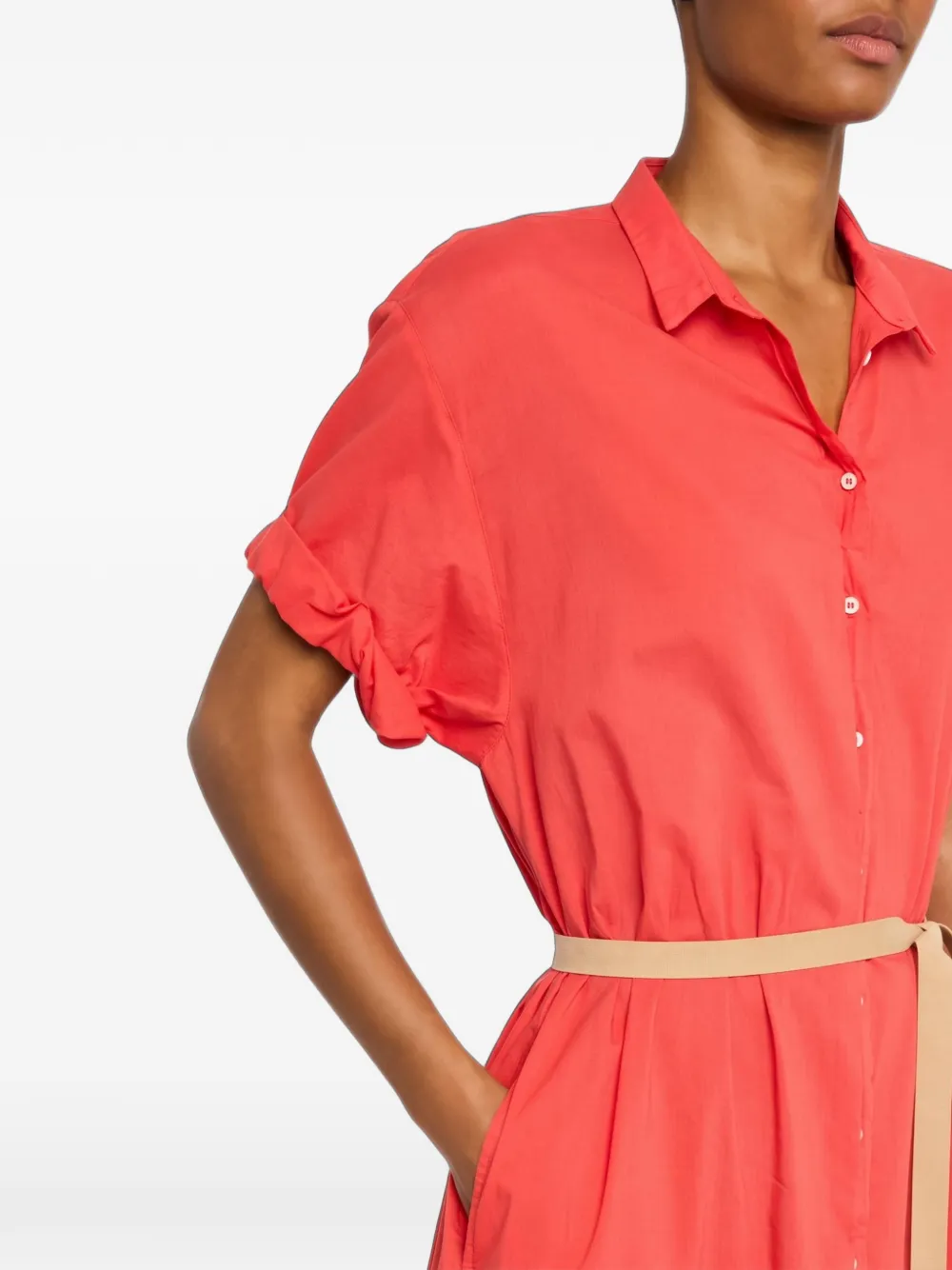 Xirena Linnet belted cotton-poplin midi dress Rood