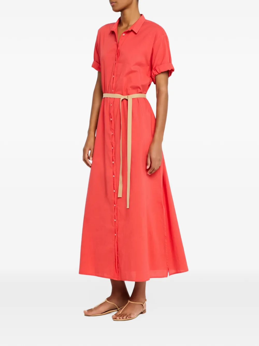 Xirena Linnet belted cotton-poplin midi dress Rood