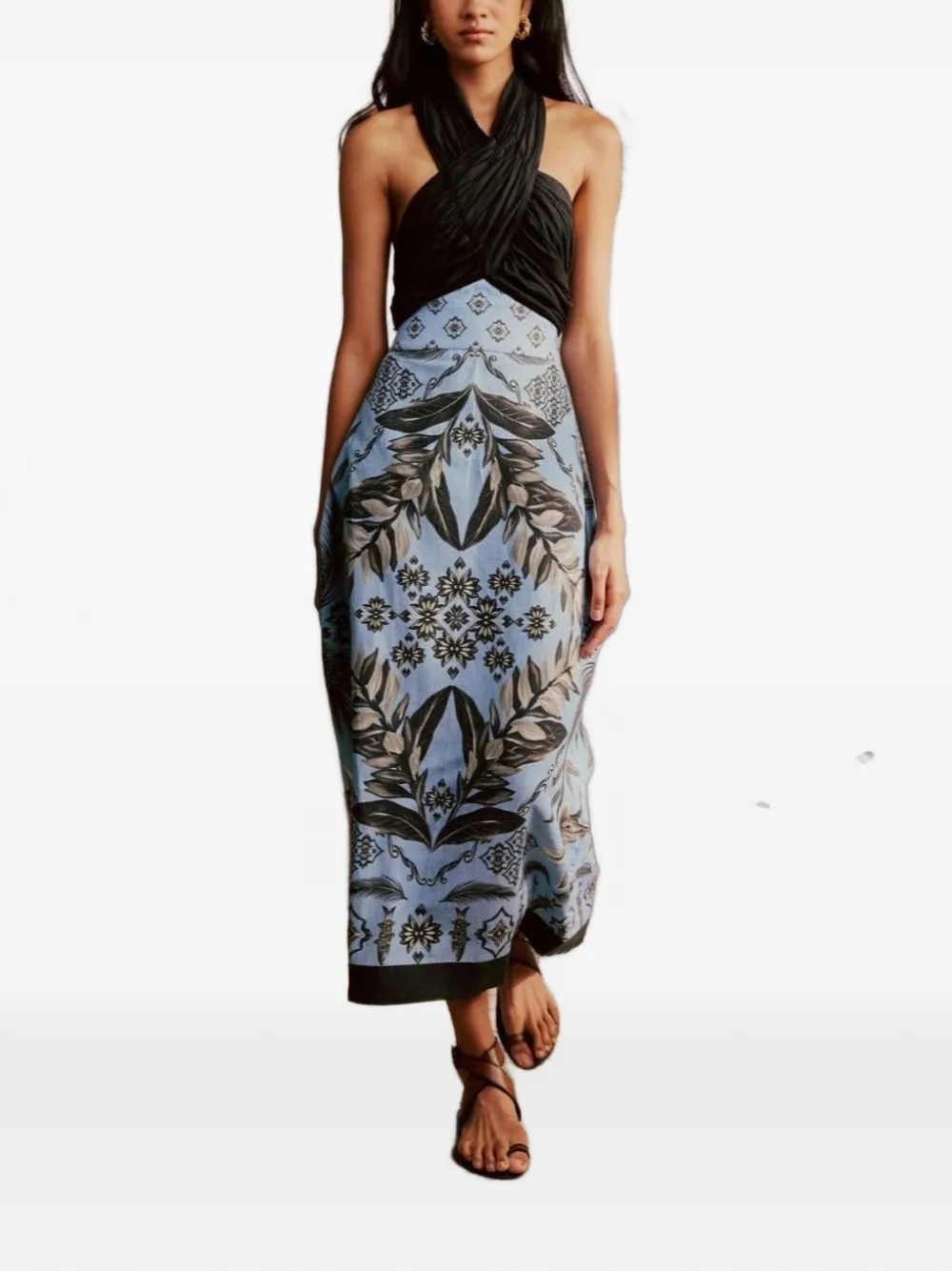 Verandah tropical-print halterneck maxi dress