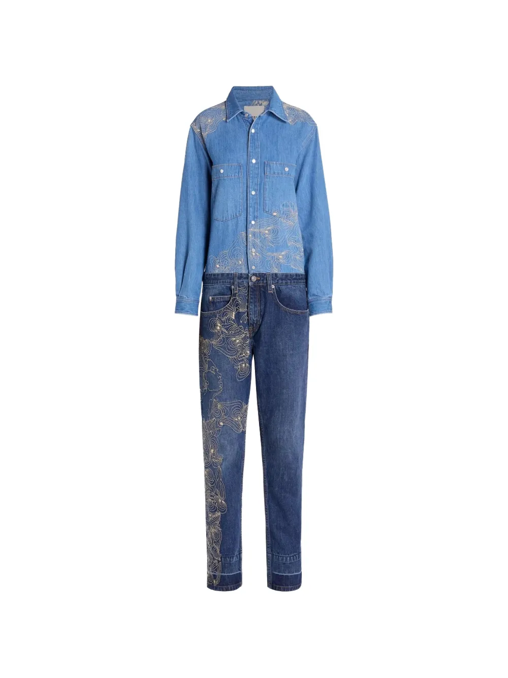 ISABEL MARANT Imane embroidered faded-effect jumpsuit · 38