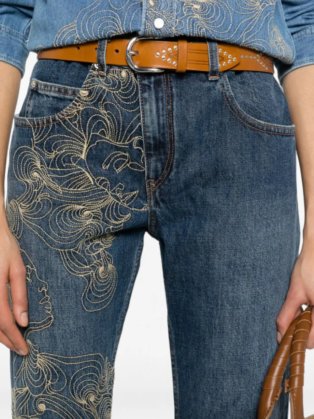 ISABEL MARANT Imane jumpsuit met borduurwerk en vervaagd effect Blauw