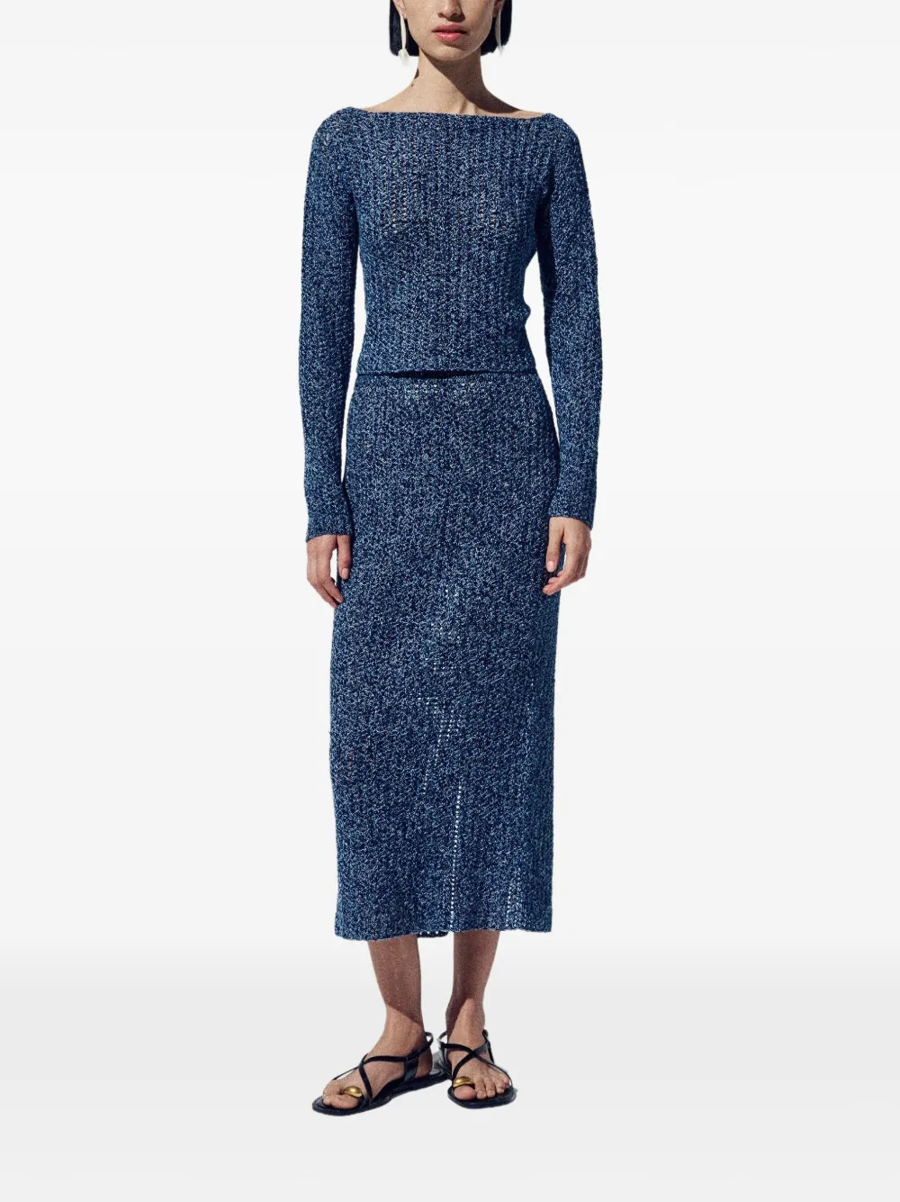 Escvdo Manabi Pencil Midi Skirt in Blue, view 2