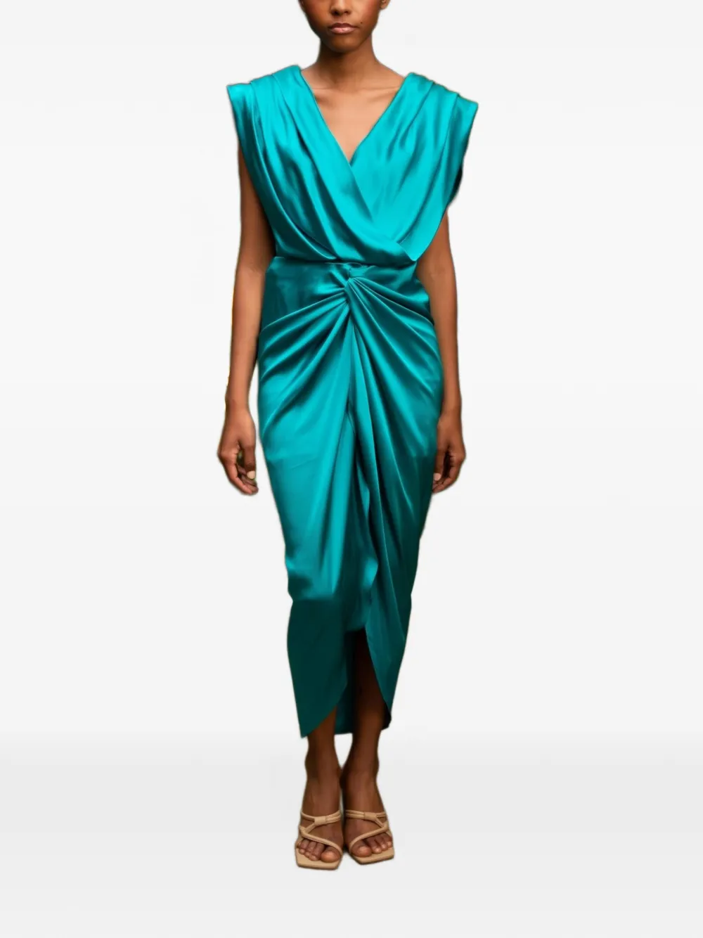 ANDRES OTALORA Mongui draped silk midi dress Groen