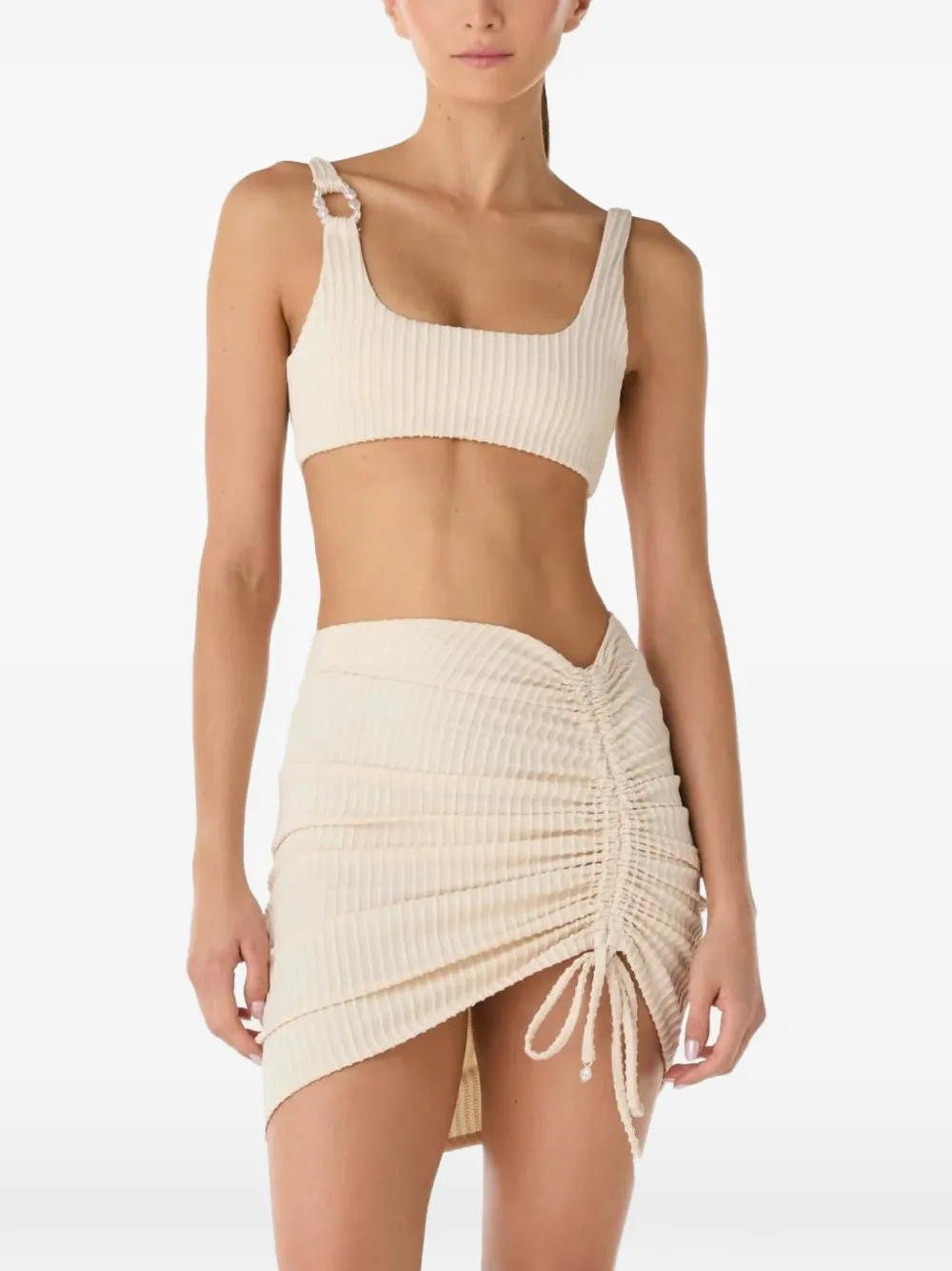 Palmacea Mae Ruched Ribbed Skirt In Neutral