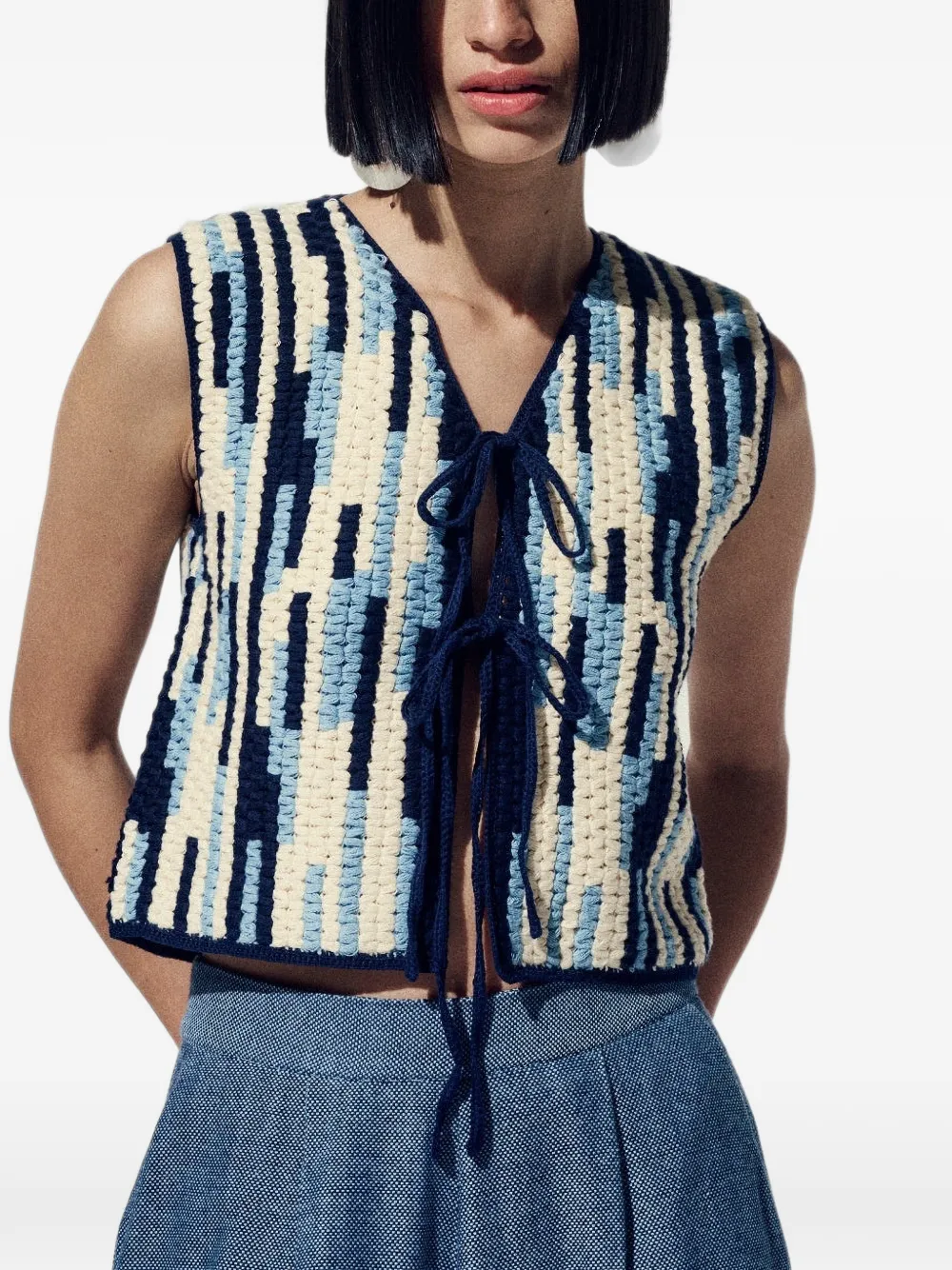 ESCVDO Anadara Intarsia Vest in Neutrals, view 3