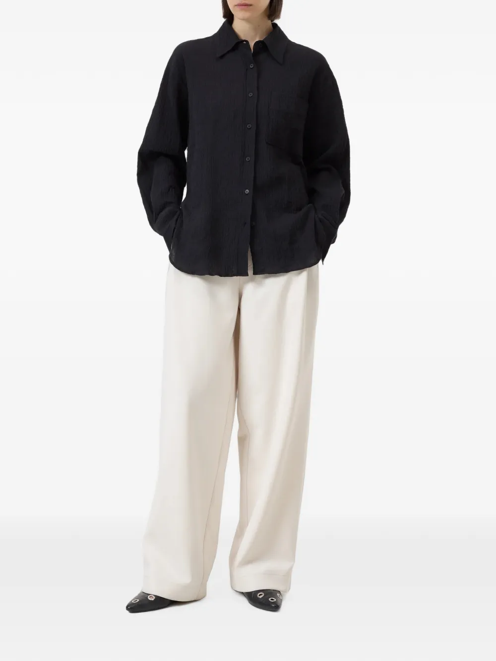 Closed Blouse met gekreukt effect Zwart