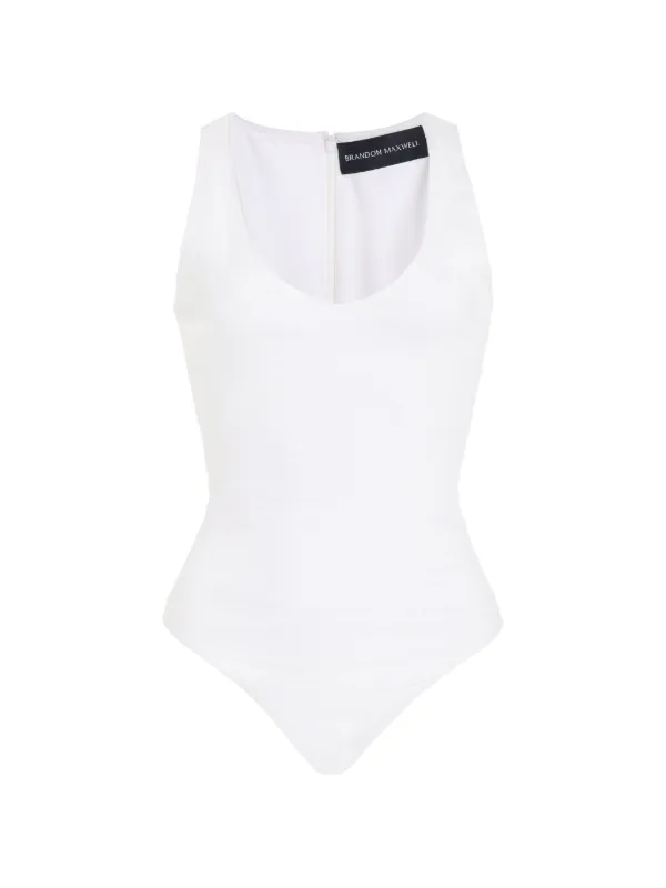 Brandon Maxwell Janie Scoop-neck Bodysuit in White