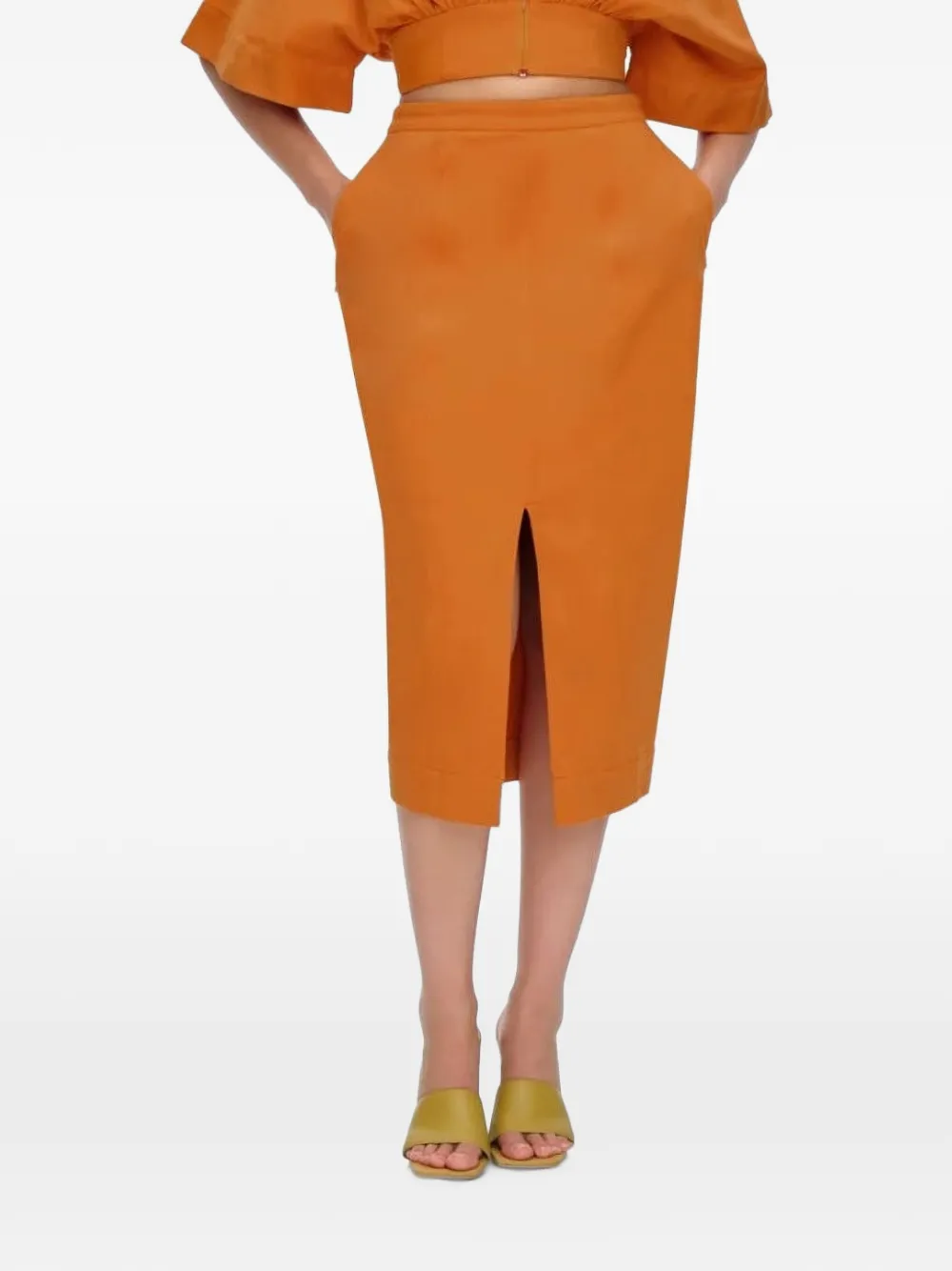Andrea Iyamah Alu Front-slit Midi Skirt In Orange