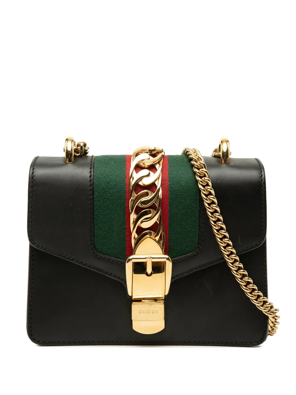 Gucci Pre-Owned mini sacoche Sylvie Chain en cuir de veau à détail Web (2000-2015) - Noir Gucci Pre-Owned mini sacoche Sylvie Chain en cuir de veau à détail Web (2000-2015) - Noir