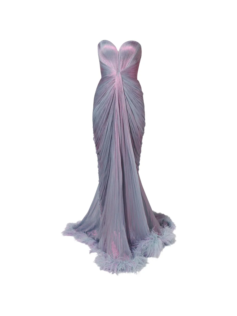 Iris Serban feather-trim pleated maxi dress