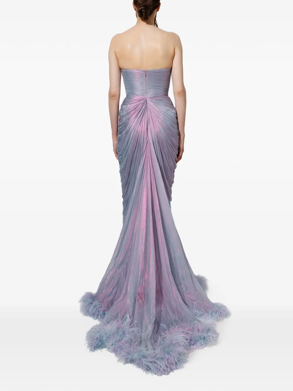 Iris Serban Maxi-jurk met plooien en veren Paars