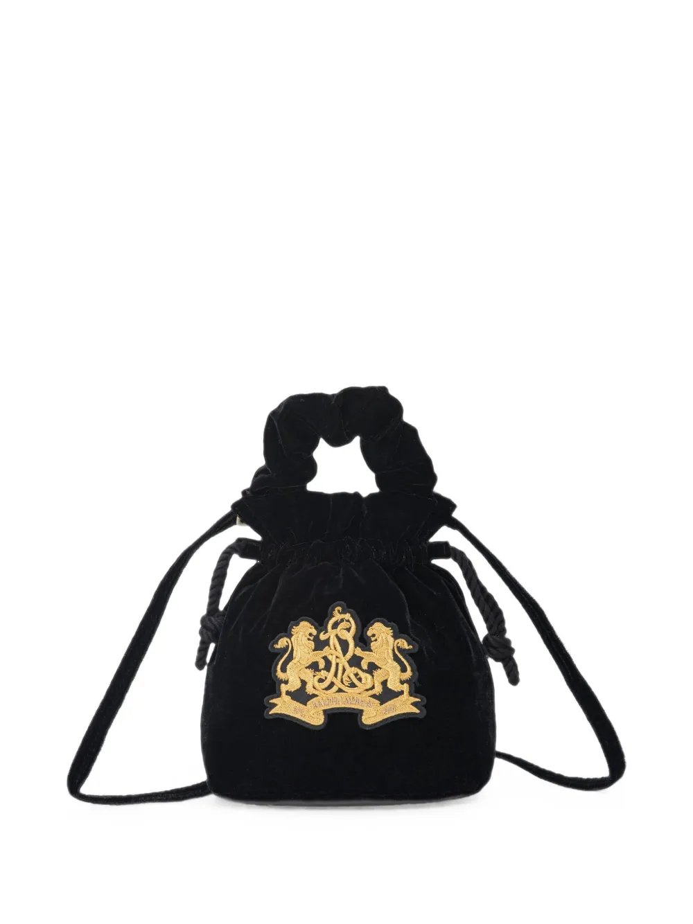 POLO RALPH LAUREN KIDS embroidered velvet bucket bag - Nero
