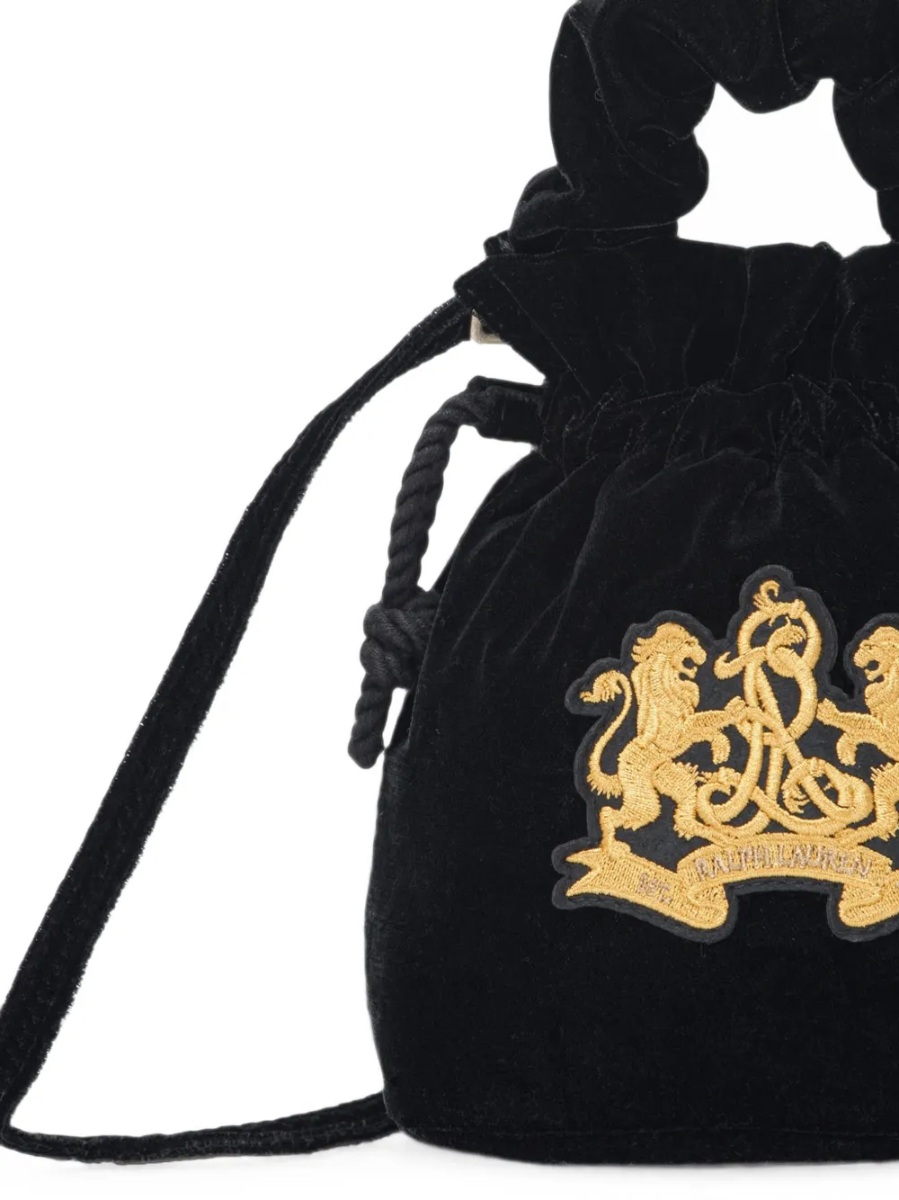 POLO RALPH LAUREN KIDS embroidered velvet bucket bag Zwart