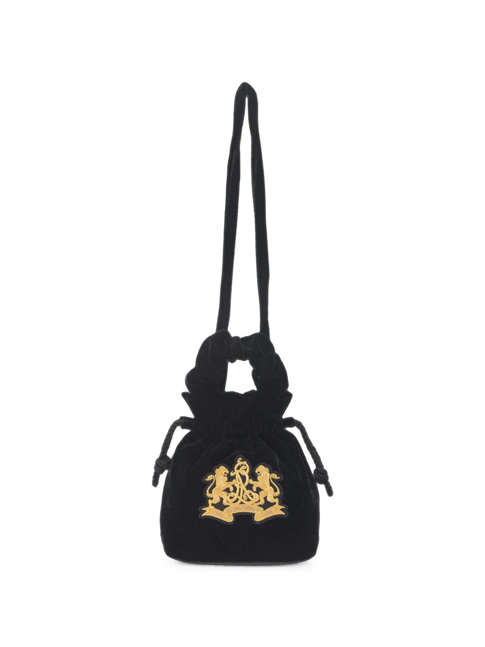 POLO RALPH LAUREN KIDS embroidered velvet bucket bag Zwart