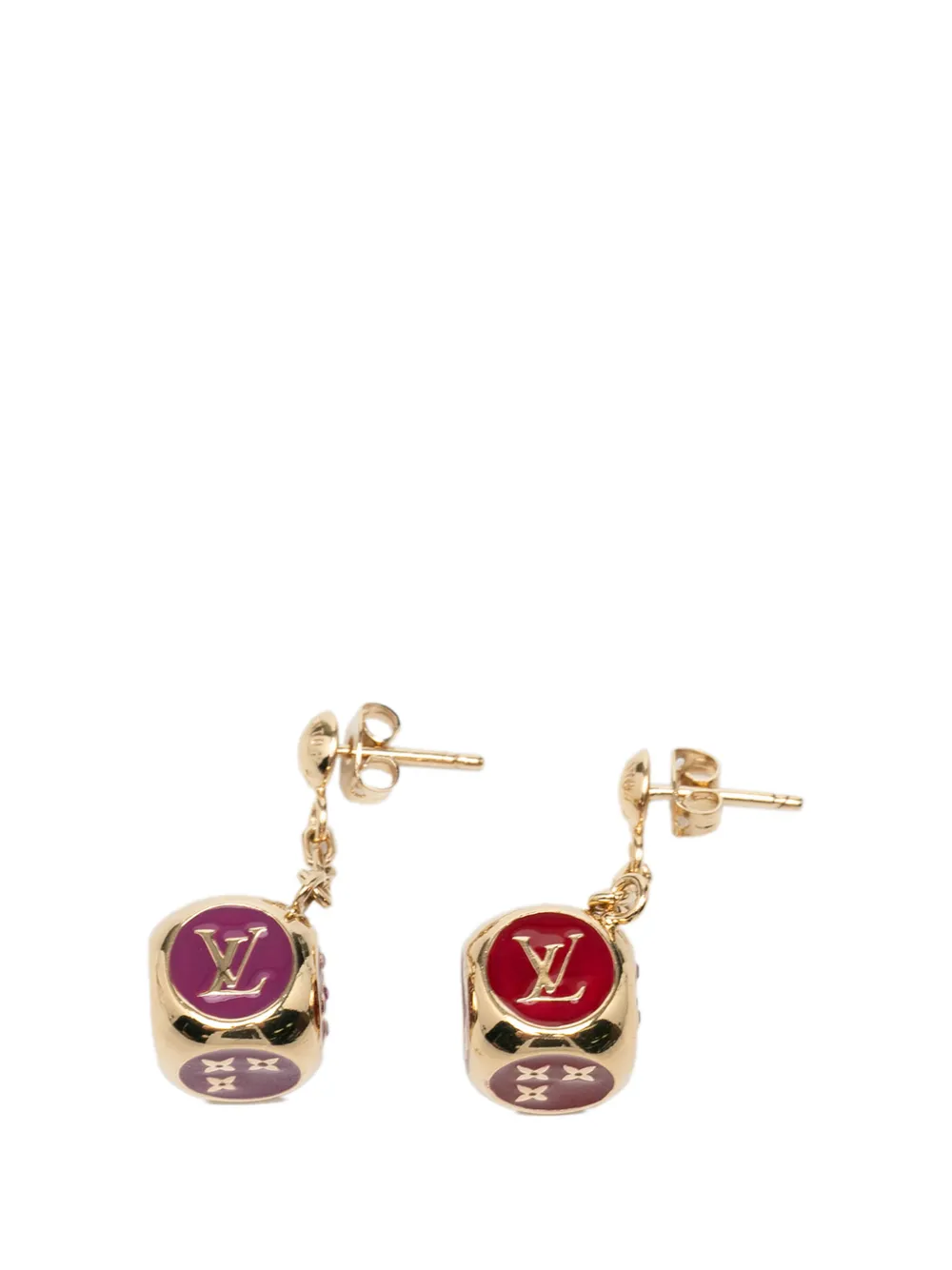 Louis Vuitton Pre-Owned 2000-2026 Gold Plated Enamel Gamble Dice Drop Push Back Earrings costume earrings - Oro