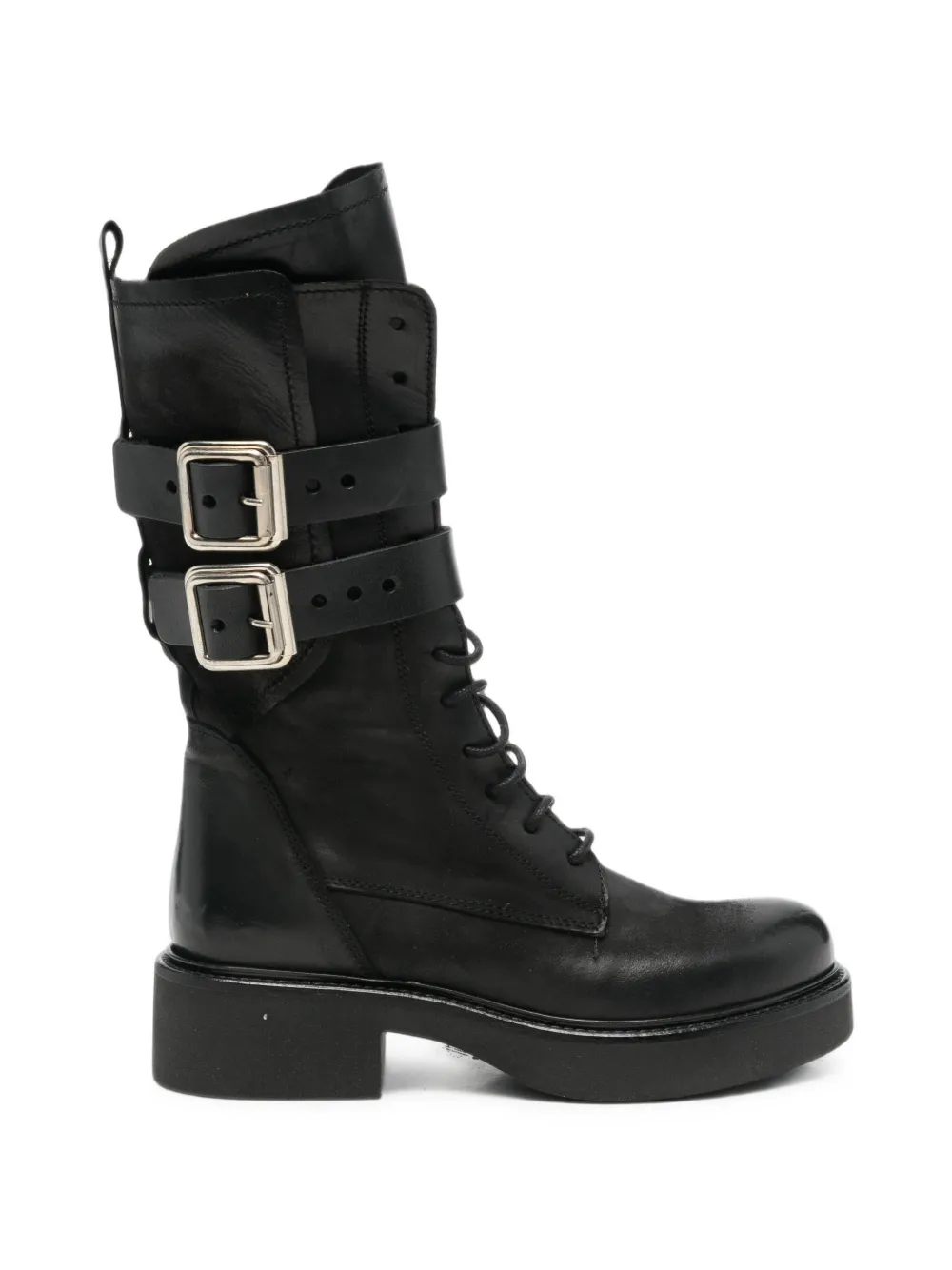 Metisse Buckle-strap Lace-up Ankle Boots In Black