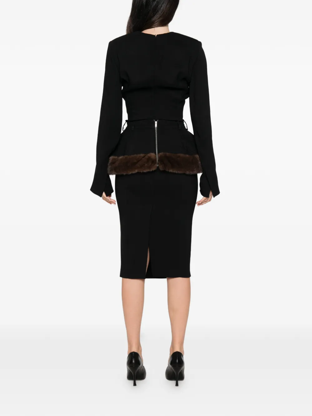 Stella McCartney faux-fur peplum midi dress Zwart