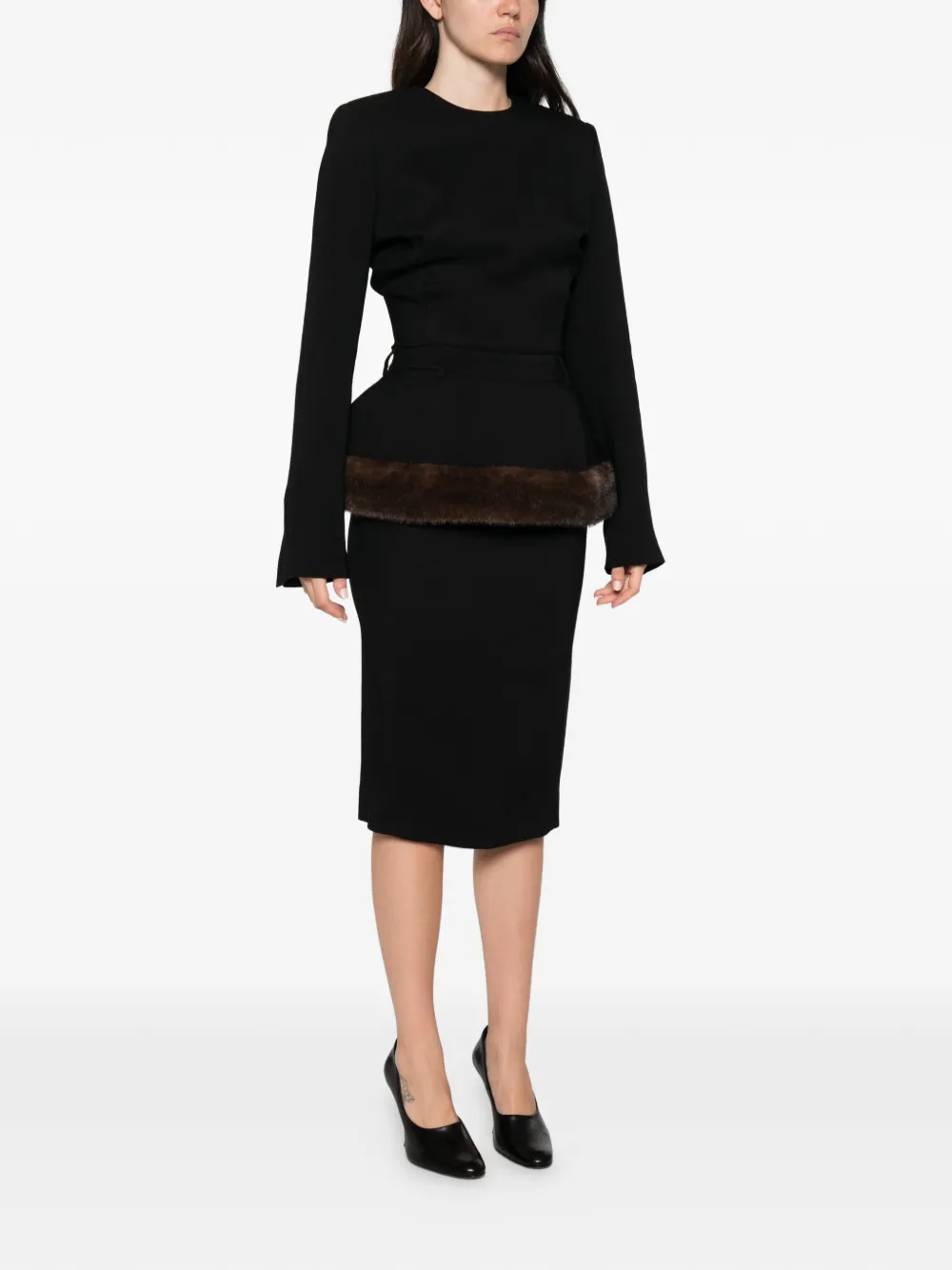 Stella McCartney faux-fur peplum midi dress Zwart