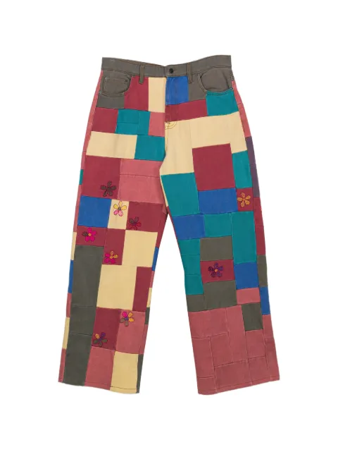 Glass Cypress patchwork flower-embroidered jeans