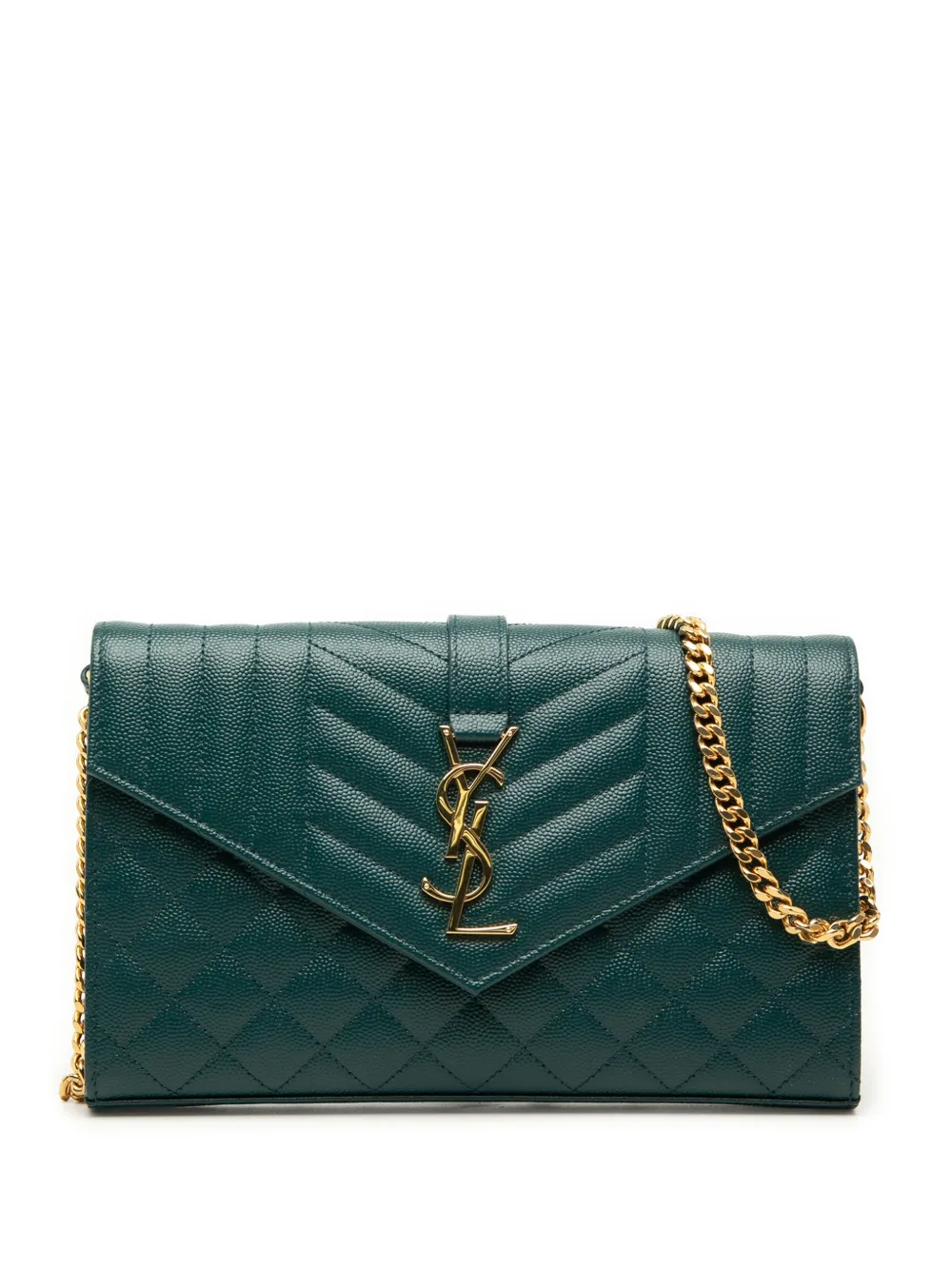 Saint Laurent Pre-Owned portefeuille Triquilt à bride en chaîne (2021) - Vert Saint Laurent Pre-Owned portefeuille Triquilt à bride en chaîne (2021) - Vert