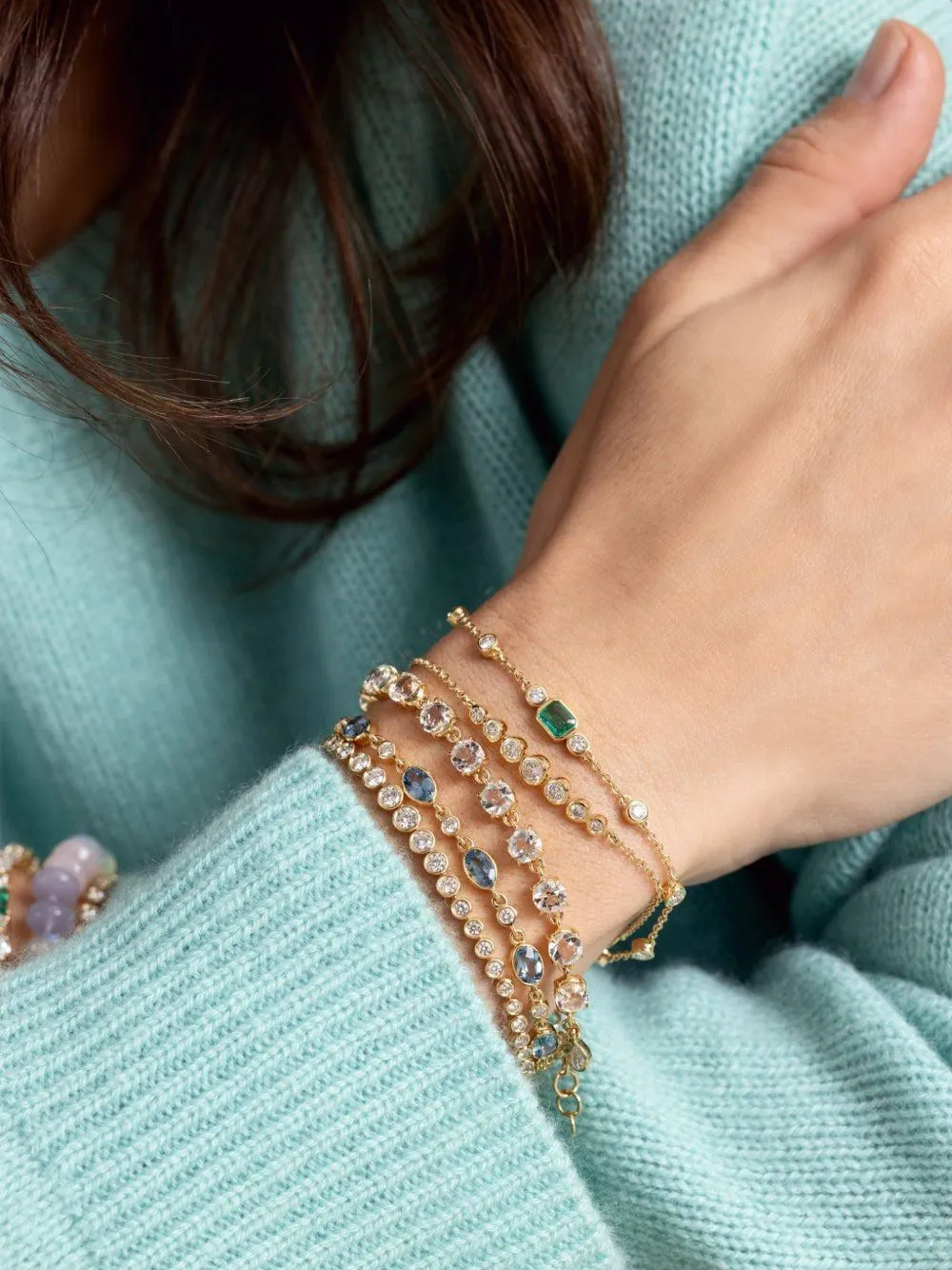 MONICA RICH KOSANN Tennis diamond and emerald bracelet - Argento