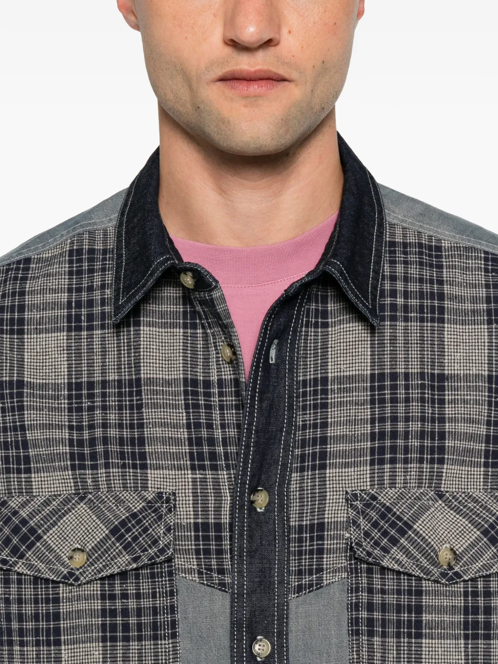 MARANT Denim overhemd met geruite vlakken Blauw