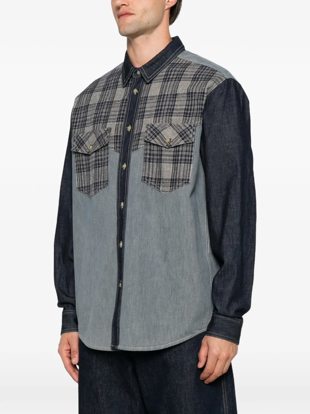 MARANT Denim overhemd met geruite vlakken Blauw