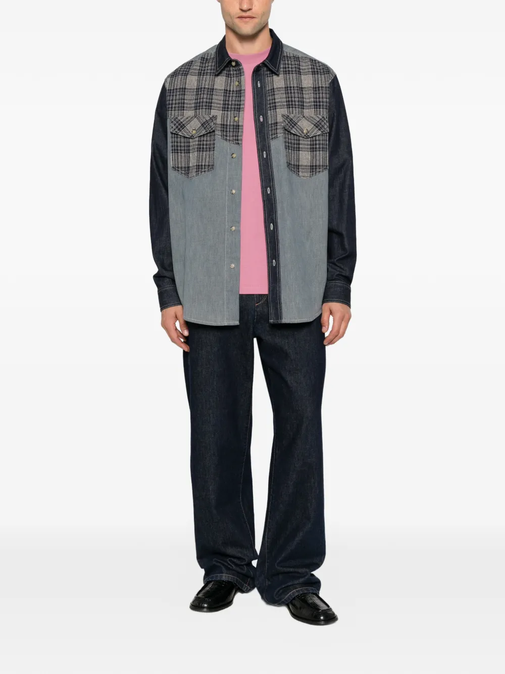 MARANT Denim overhemd met geruite vlakken Blauw