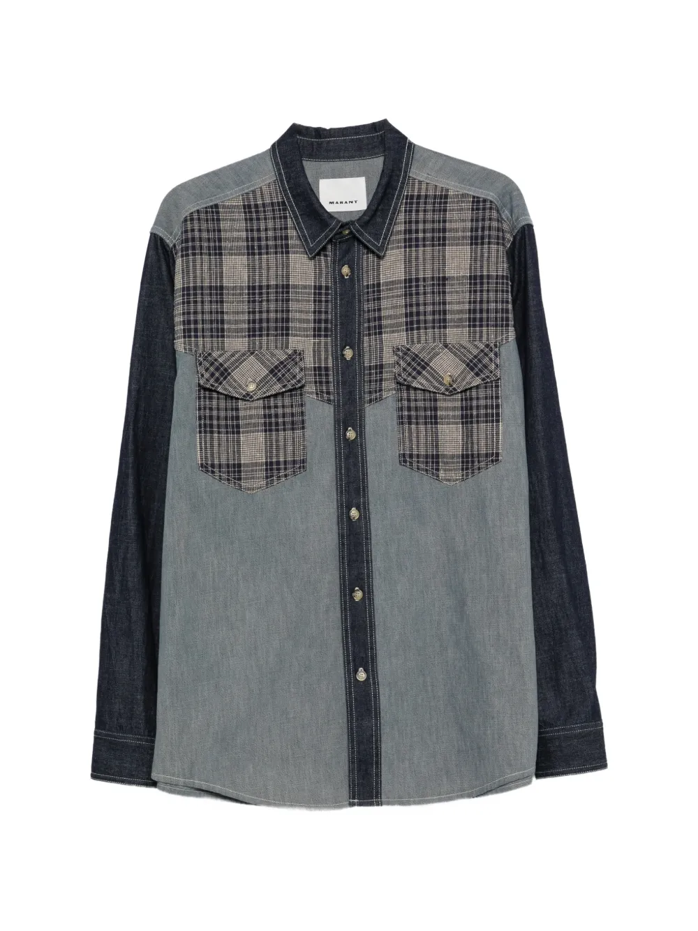 MARANT check-panelled denim shirt