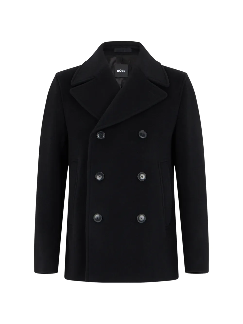 BOSS slim-fit double-breasted short coat in a wool blend - Schwarz