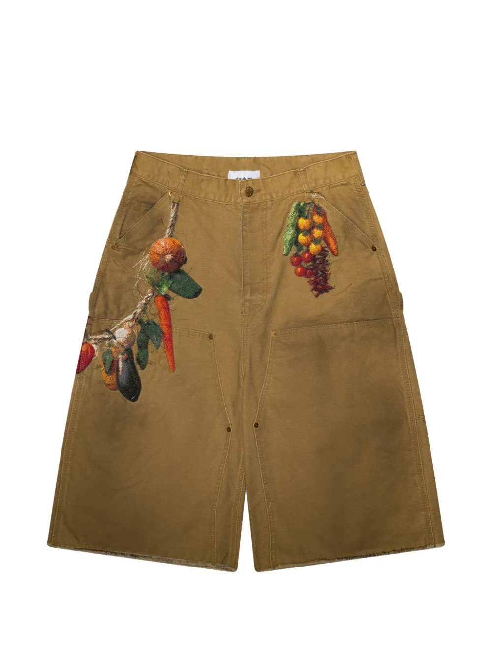 Doublet vegetable-embroidery cut-off shorts