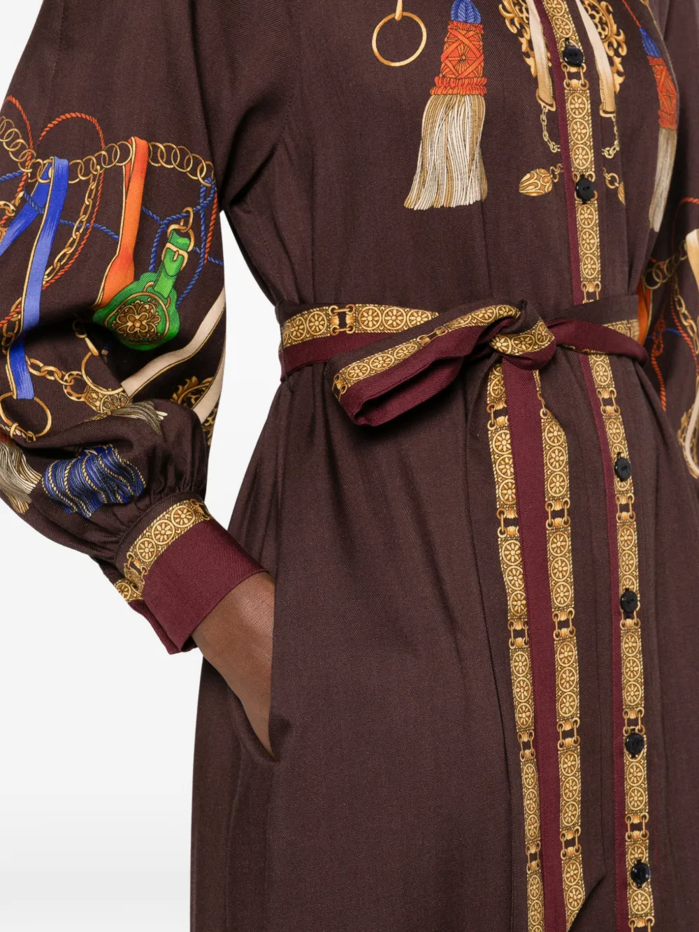 ETRO tassel-print belted dress Bruin