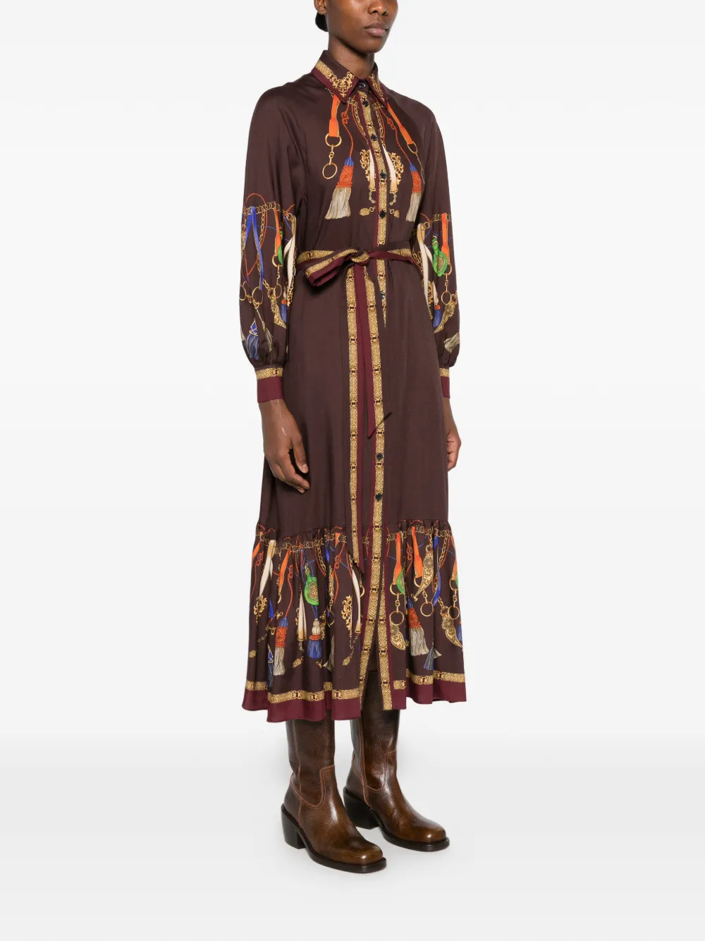 ETRO tassel-print belted dress Bruin